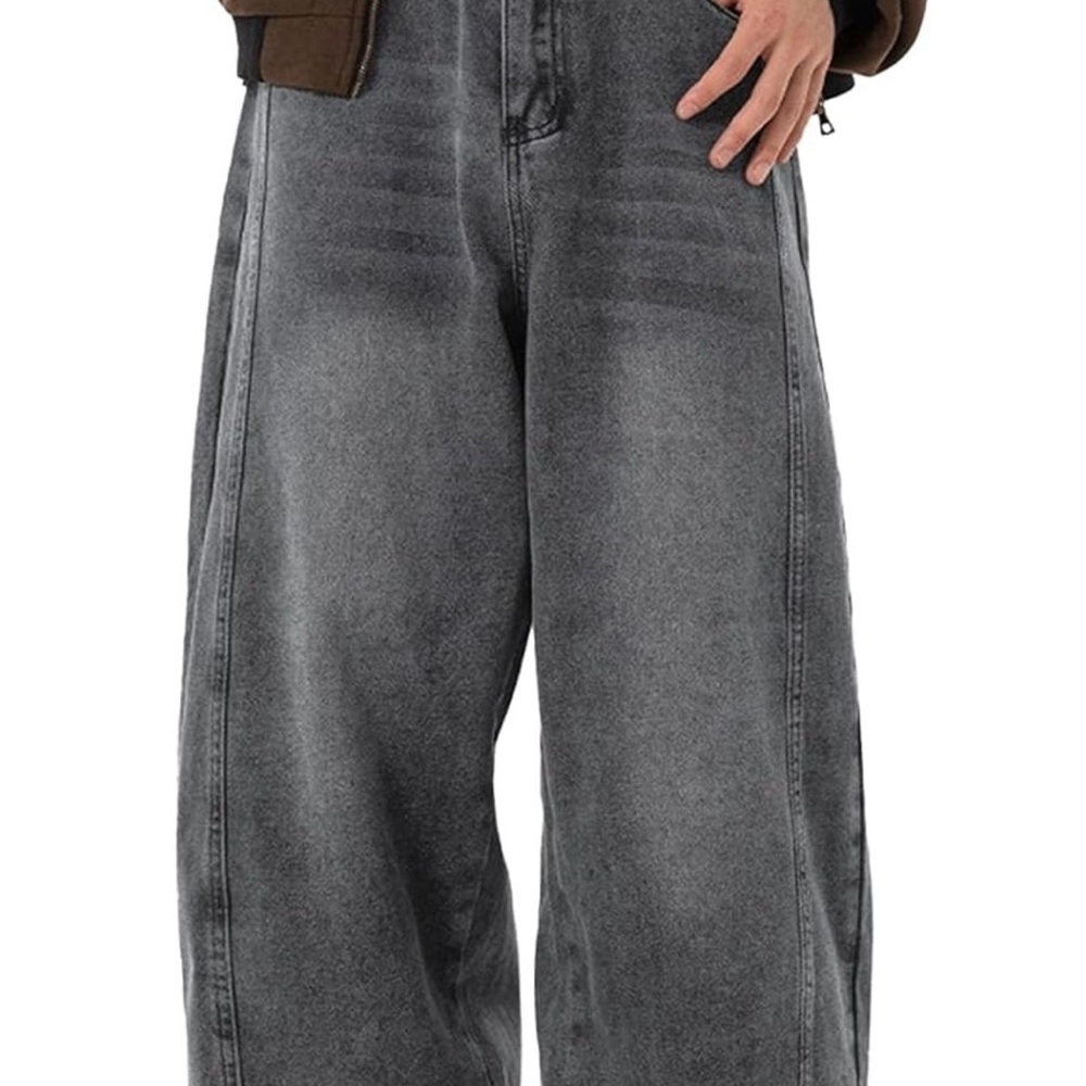 Relaxed Wide-Leg Men's Jeans — Washed Gray